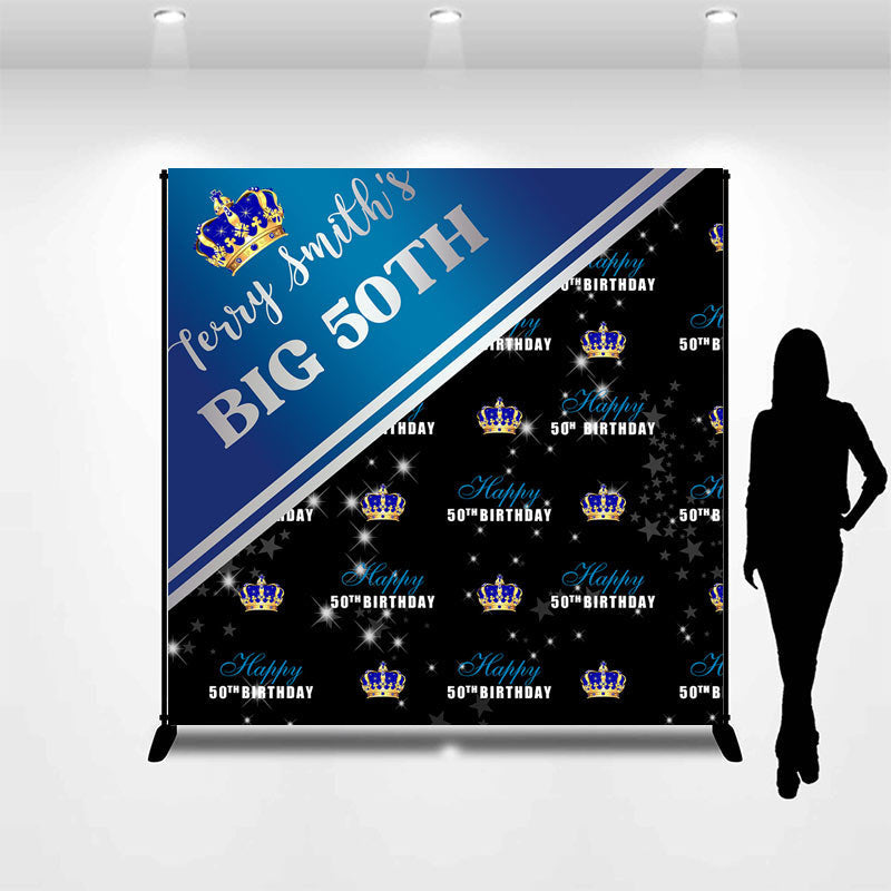 Lofaris Blue Black Crown Custom 50th Birthday Repeat Backdrop
