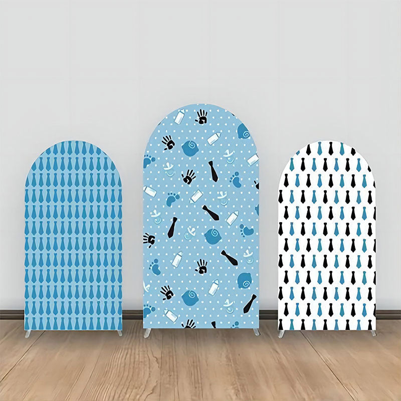Lofaris Blue Black Tie Baby Bottle Repeat Arch Backdrop Kit