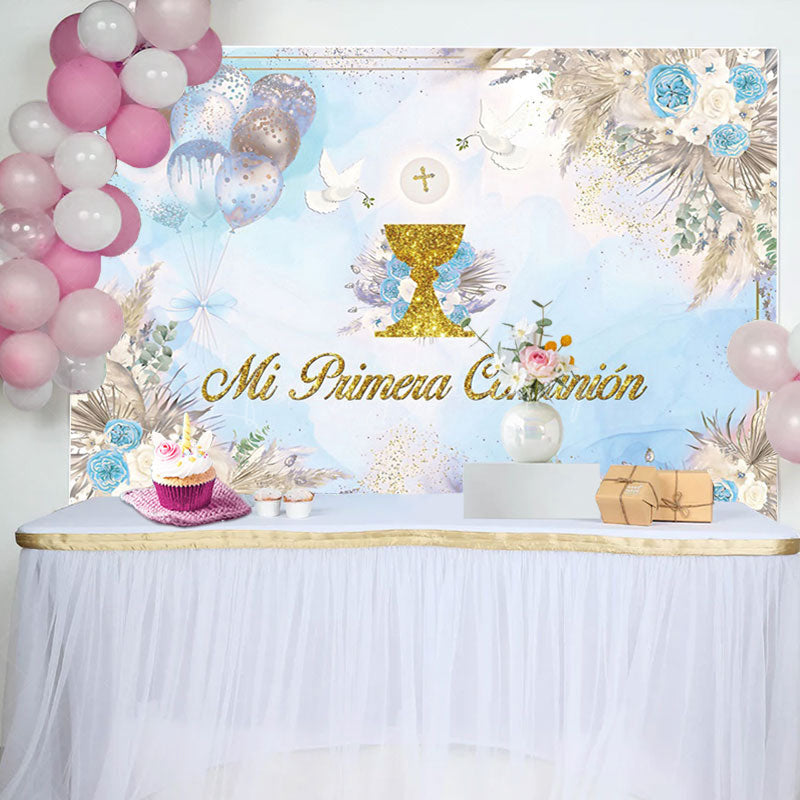 Lofaris Blue Boho Dried Floral Balloons Batpism Backdrop