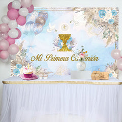 Lofaris Blue Boho Dried Floral Balloons Batpism Backdrop