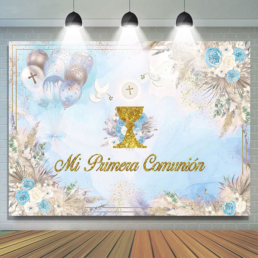 Lofaris Blue Boho Dried Floral Balloons Batpism Backdrop