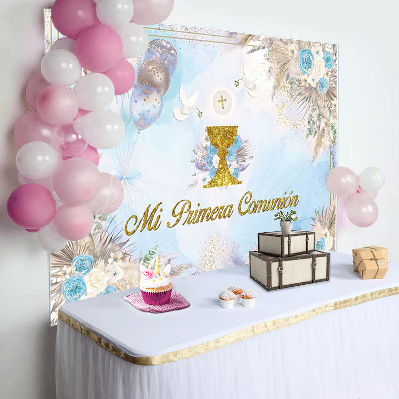 Lofaris Blue Boho Dried Floral Balloons Batpism Backdrop
