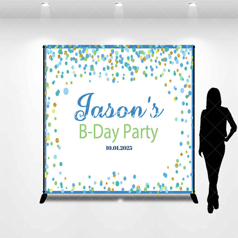 Lofaris Blue Border Dots White Custom Name Birthday Backdrop
