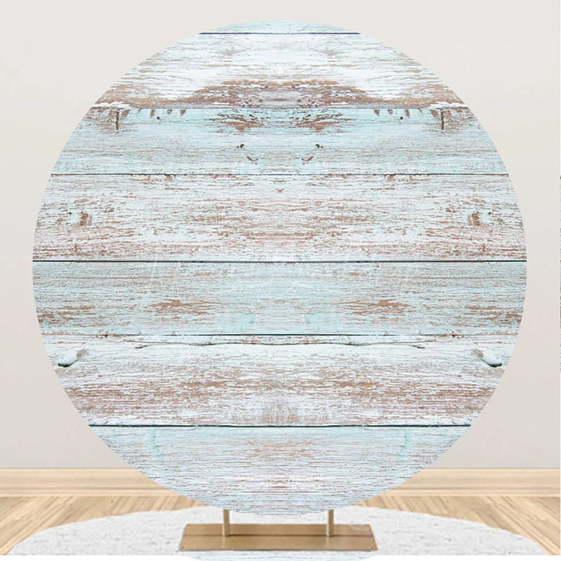 Lofaris Blue Brown Faded Wood Artistic Round Party Backdrop
