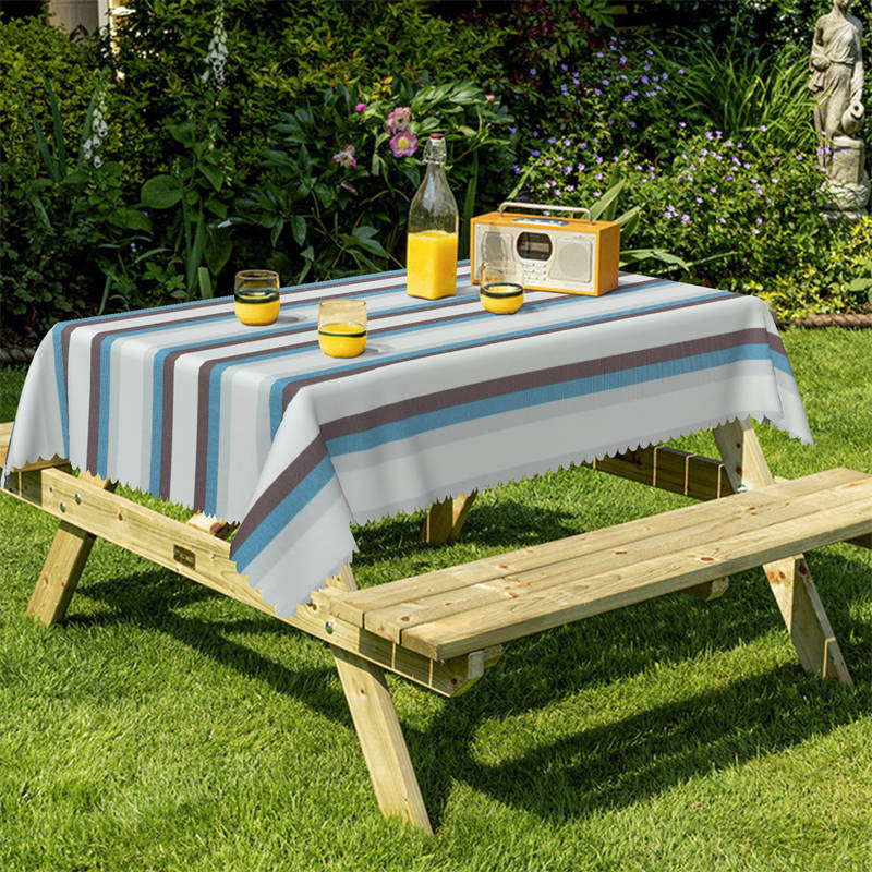 Lofaris Blue Brown White Wide Vertical Stripes Tablecloth