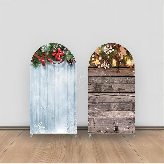 Lofaris Blue Brown Wood Stars Snowflake Arch Backdrop Kit