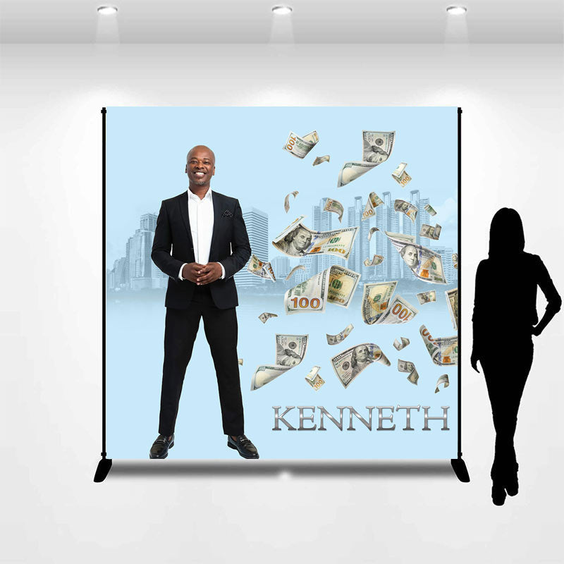 Lofaris Blue Building Dollars Custom Birthday Party Backdrop