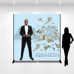 Lofaris Blue Building Dollars Custom Birthday Party Backdrop