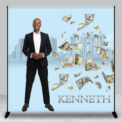 Lofaris Blue Building Dollars Custom Birthday Party Backdrop