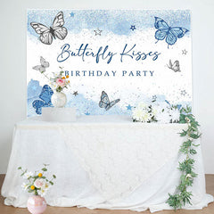 Lofaris Blue Butterfly Kisses Glitter Birthday Backdrop