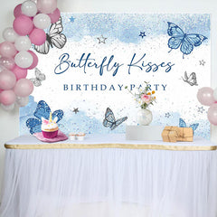 Lofaris Blue Butterfly Kisses Glitter Birthday Backdrop
