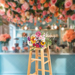 Lofaris Blue Cafe Bar Light Dense Pink Floral Photo Backdrop