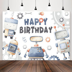 Lofaris Blue Cartoon Robot Happy Birthday Backdrop For Boy