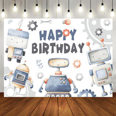 Lofaris Blue Cartoon Robot Happy Birthday Backdrop For Boy
