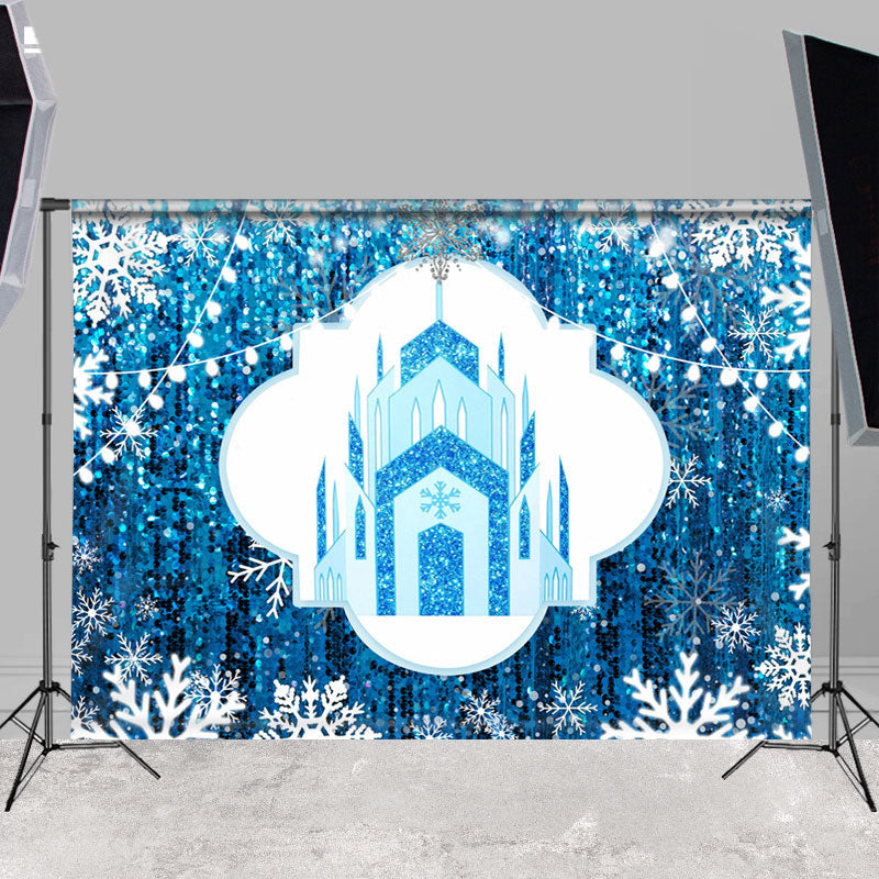 Lofaris Blue Castle And Snowflake Winter Backdrop For Party