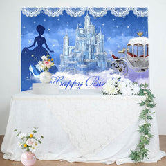 Lofaris Blue Castle Carriage Princess Birthday Backdrop