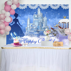 Lofaris Blue Castle Carriage Princess Birthday Backdrop