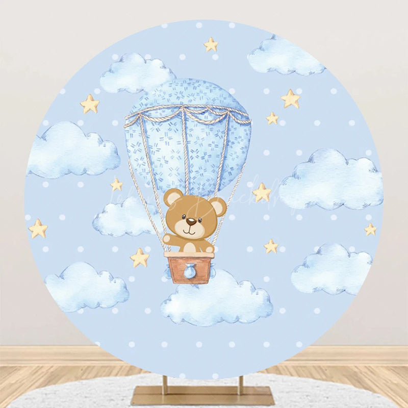 Lofaris Blue Cloud Bear Stars Dot Round Baby Shower Backdrop