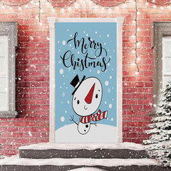Lofaris Blue Cute Snowman Snowy Merry Christmas Door Cover