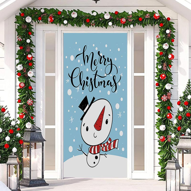 Lofaris Blue Cute Snowman Snowy Merry Christmas Door Cover