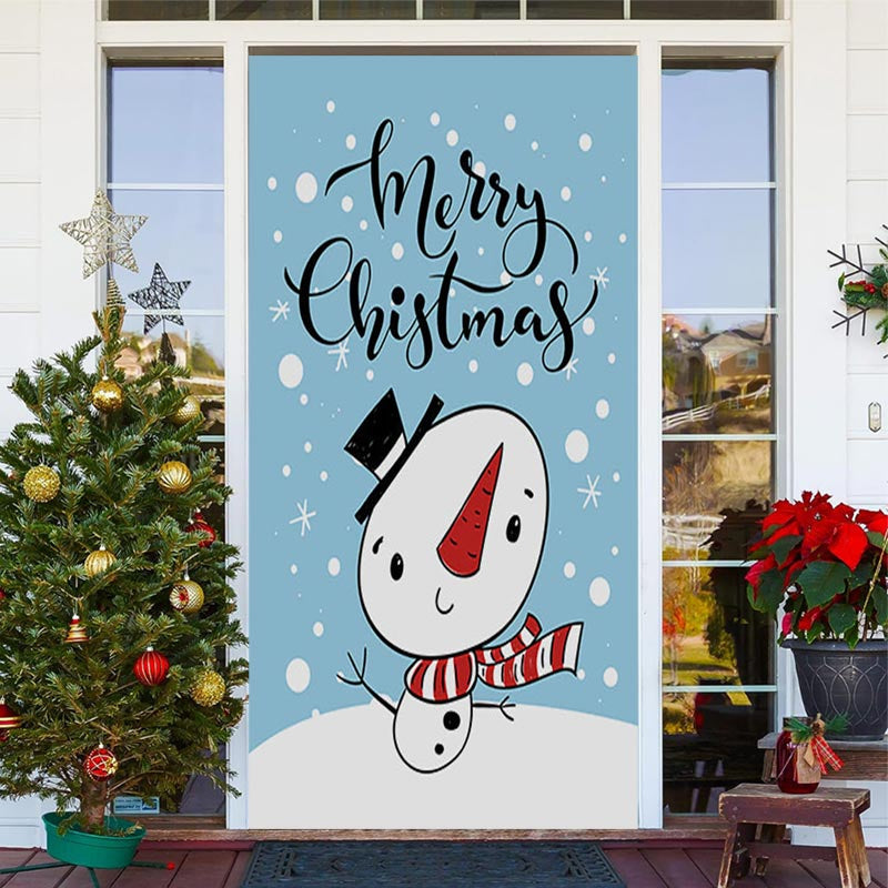 Lofaris Blue Cute Snowman Snowy Merry Christmas Door Cover