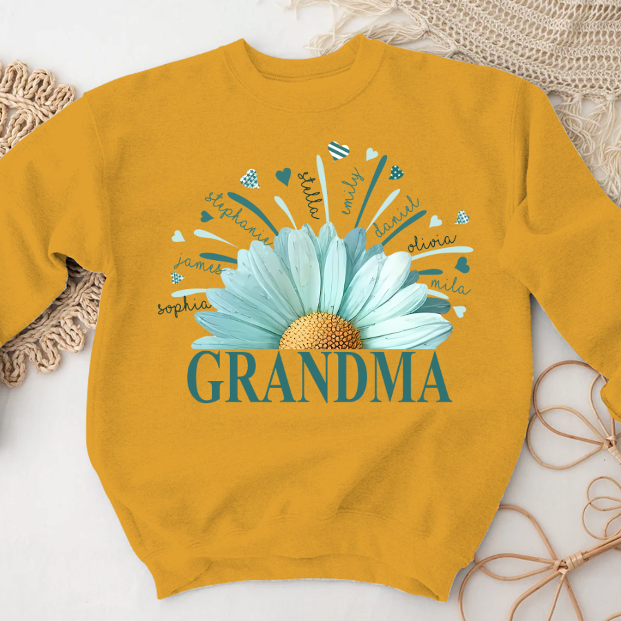 Lofaris Blue Daisy Flower Heart Grandma Kids Love Sweatshirt