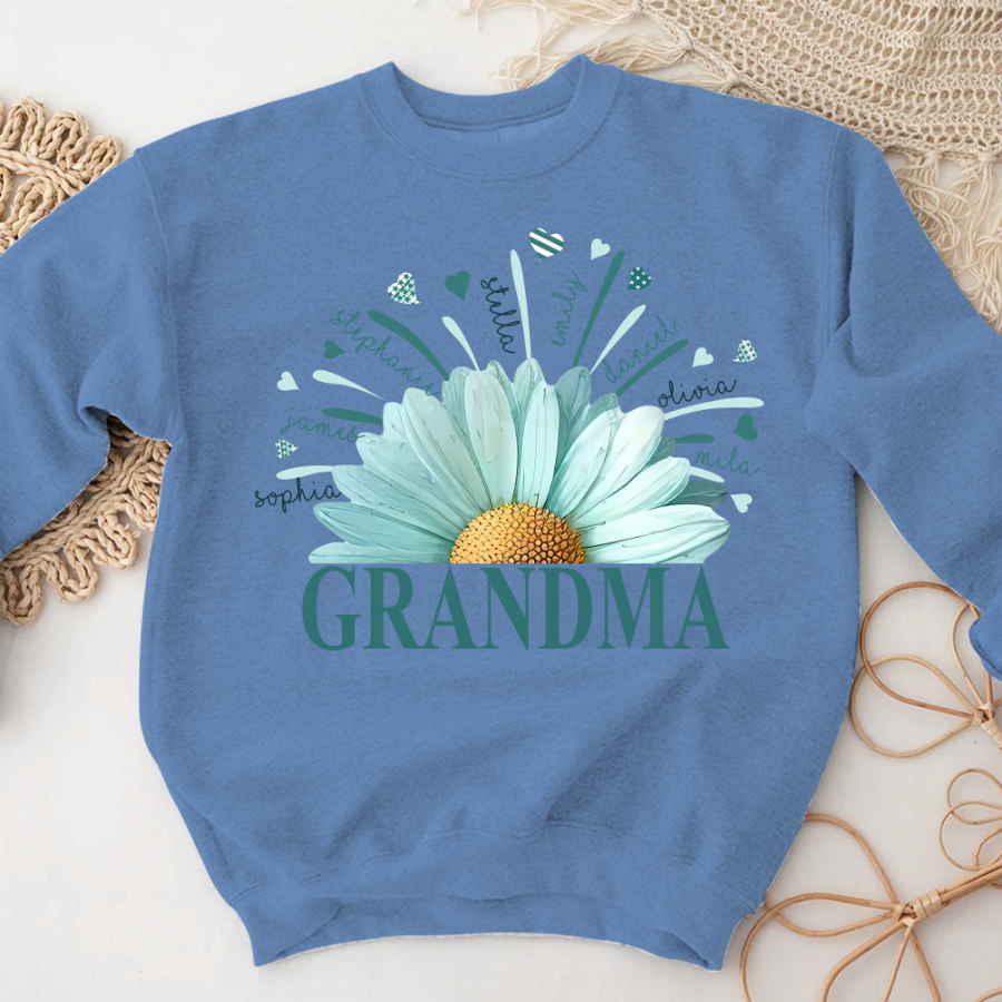 Lofaris Blue Daisy Flower Heart Grandma Kids Love Sweatshirt