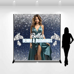 Lofaris Blue Denim Diamonds Glitter Custom Birthday Backdrop