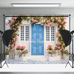 Lofaris Blue Door Floral Leaf Spring Backdrop For Photograph