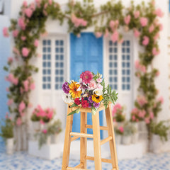 Lofaris Blue Door Floral Leaf Spring Backdrop For Photograph