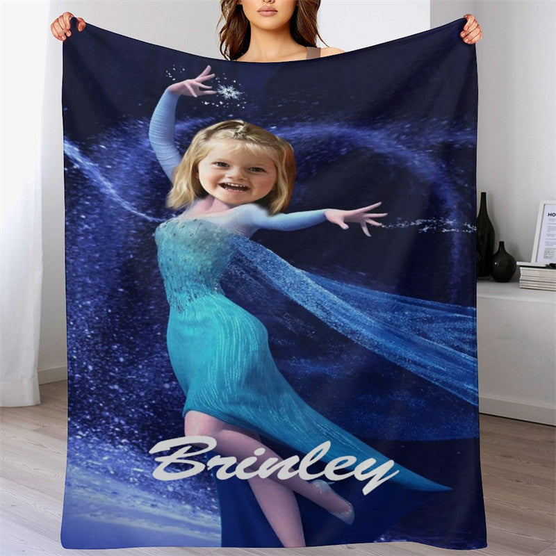 Lofaris Blue Dressed Ice Magic Princess Custom Photo Blanket