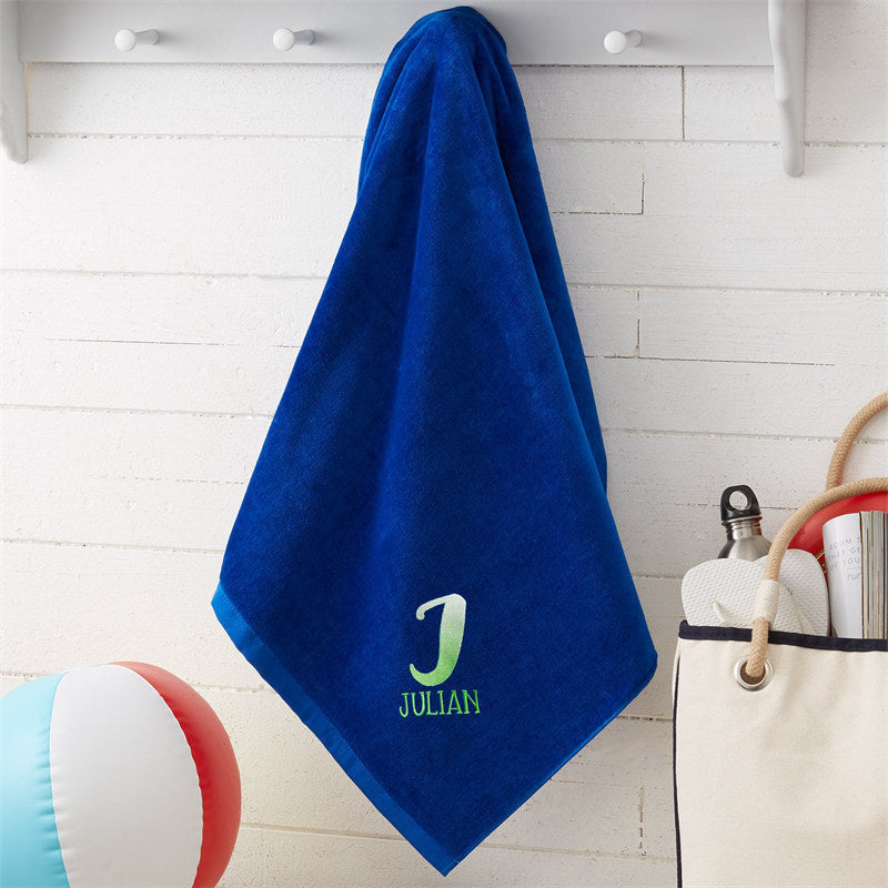 Lofaris Blue Embroidered Ombre Initial Beach Towel