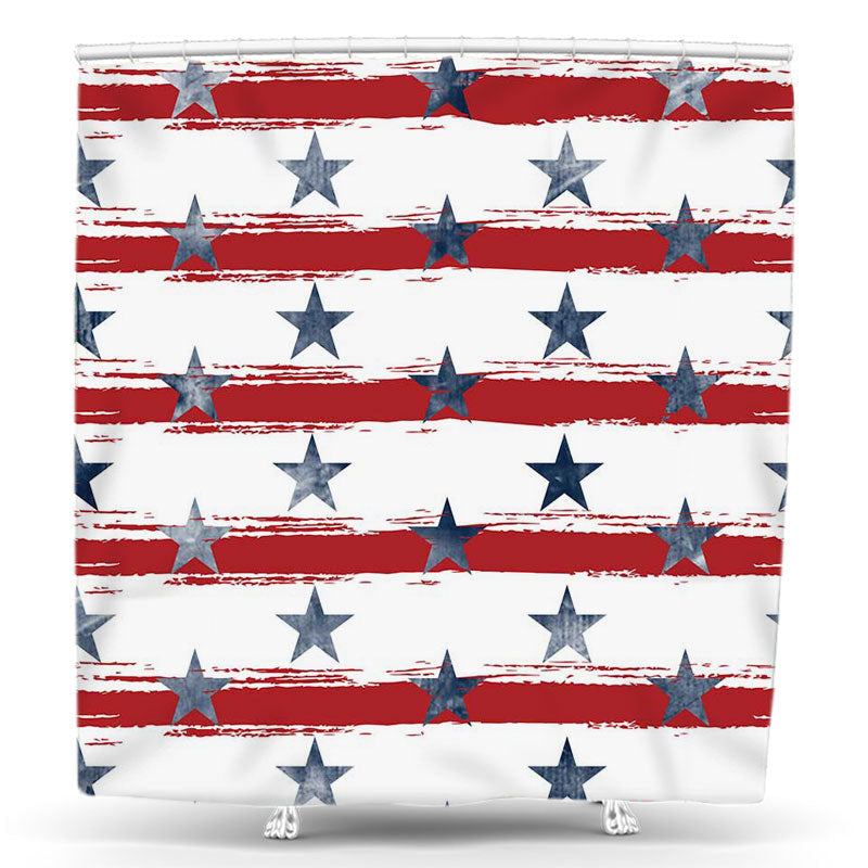 Lofaris Blue Faded Star Red White Stripe Shower Curtain