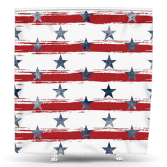Lofaris Blue Faded Star Red White Stripe Shower Curtain