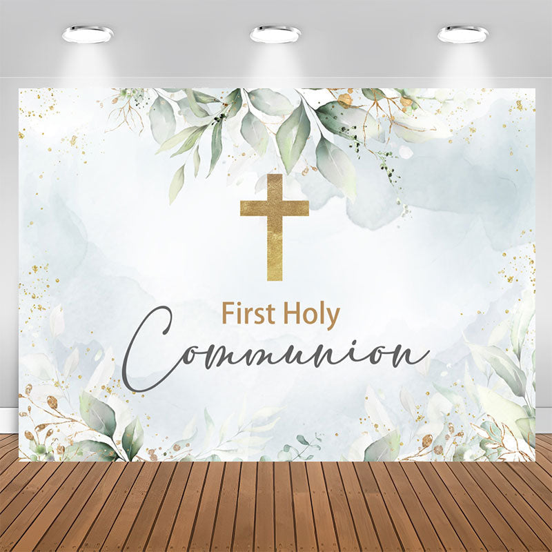 Lofaris Blue First Holy Communion Leaves Baptism Backdrop