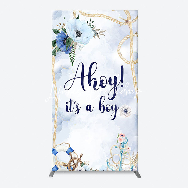 Lofaris Blue Floral Ahoy Its A Boy Baby Shower Arch Backdrop