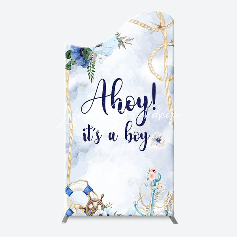 Lofaris Blue Floral Ahoy Its A Boy Baby Shower Arch Backdrop