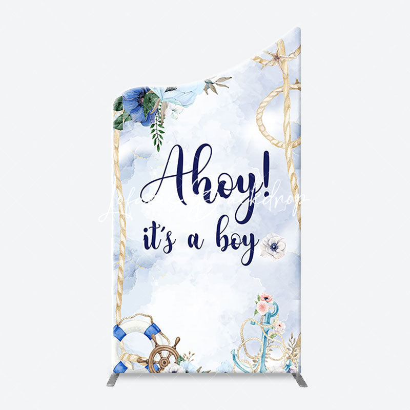 Lofaris Blue Floral Ahoy Its A Boy Baby Shower Arch Backdrop