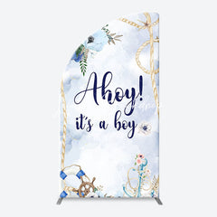 Lofaris Blue Floral Ahoy Its A Boy Baby Shower Arch Backdrop