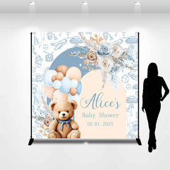 Lofaris Blue Floral Bear Balloon Custom Baby Shower Backdrop