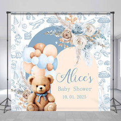 Lofaris Blue Floral Bear Balloon Custom Baby Shower Backdrop