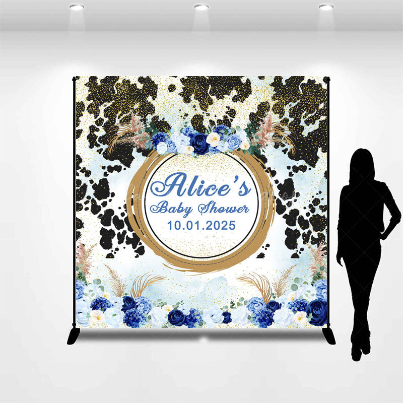 Lofaris Blue Floral Black Spot Custom Baby Shower Backdrop