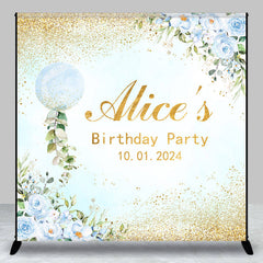 Lofaris Blue Floral Bubble Gold Custom Birthday Backdrop