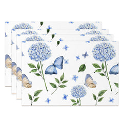 Lofaris Blue Floral Butterfly Leaf Dining Set Of 4 Placemats