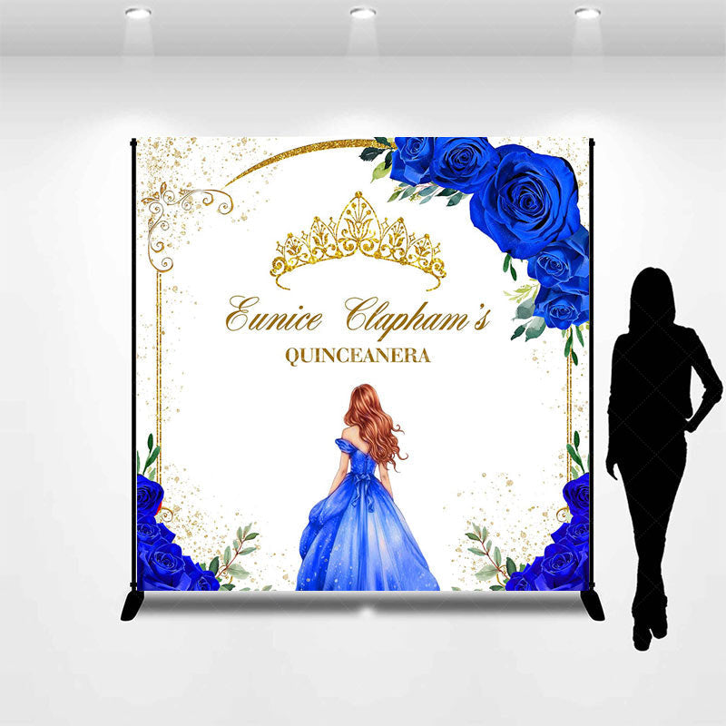 Lofaris Blue Floral Crown Custom Name Quinceanera Backdrop
