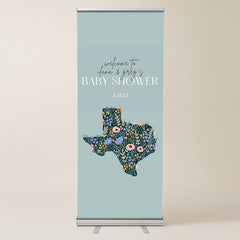 Lofaris Blue Floral Custom Retractable Baby Shower Banner