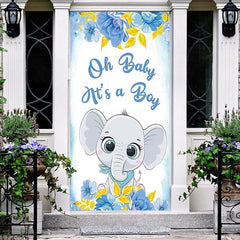 Lofaris Blue Floral Elephant Boys Baby Shower Door Cover