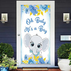 Lofaris Blue Floral Elephant Boys Baby Shower Door Cover