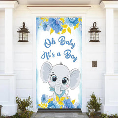Lofaris Blue Floral Elephant Boys Baby Shower Door Cover