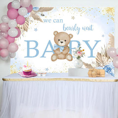 Lofaris Blue Floral Glitter Bear Baby Shower Backdrop